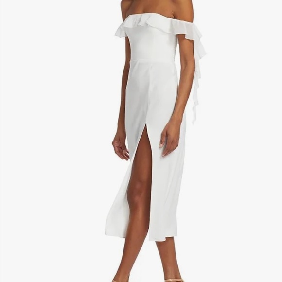 Amanda Uprichard White Copellia Midi Ruffle Dress - Picture 1 of 5